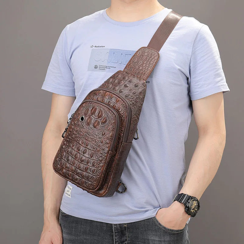 Femlion Genuine Leather Men's Chest Bag Fashion Shoulder Crossbody Pack