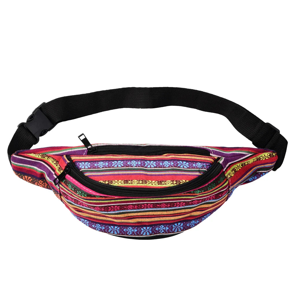 Femlion Bohemian Style Women Waist Bag Vintage Fanny Pack 2 Pockets Phone Pouch