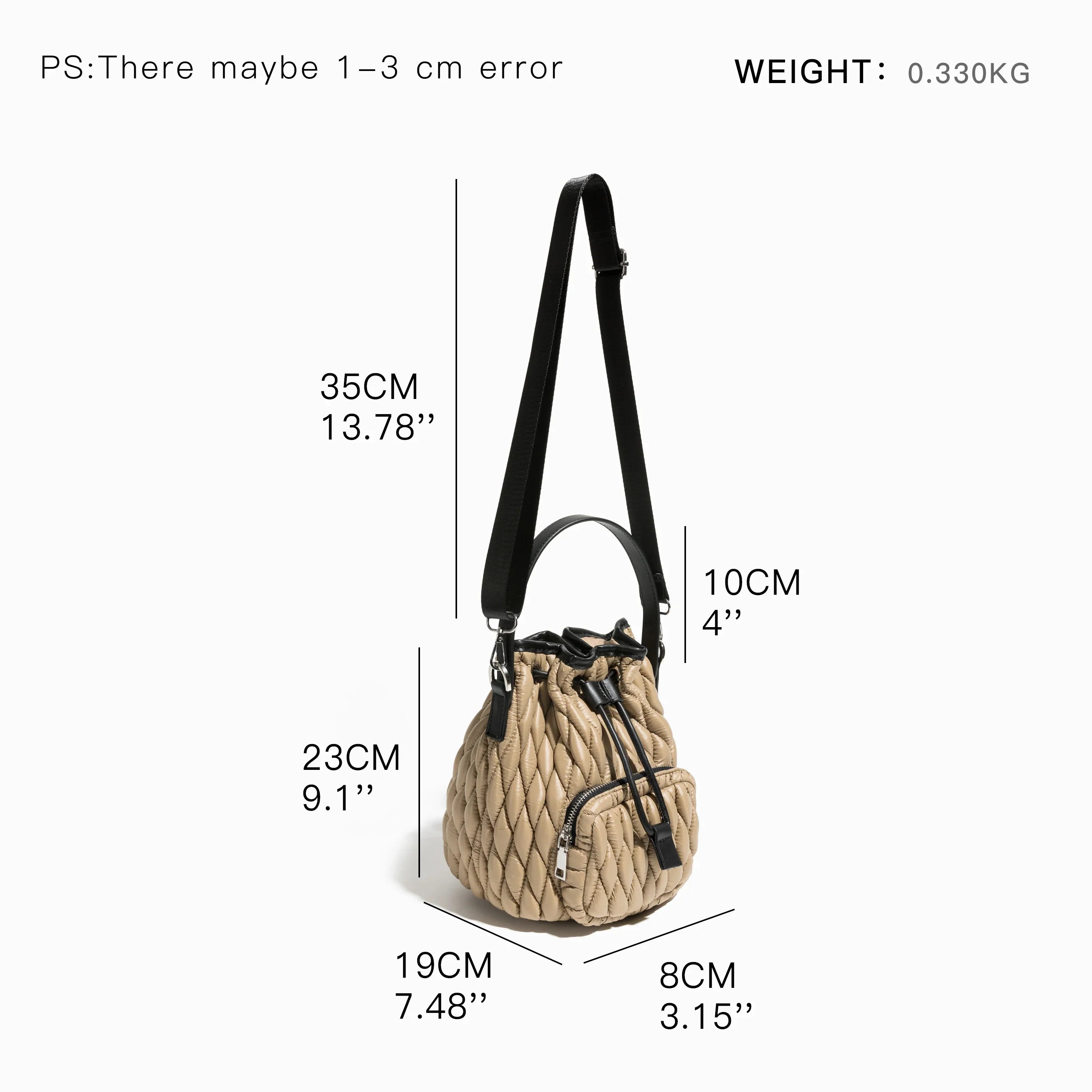 Femlion Quilted Buckets Bag: Designer Nylon Handbag with Padded Crossbody; Small Luxury Purse