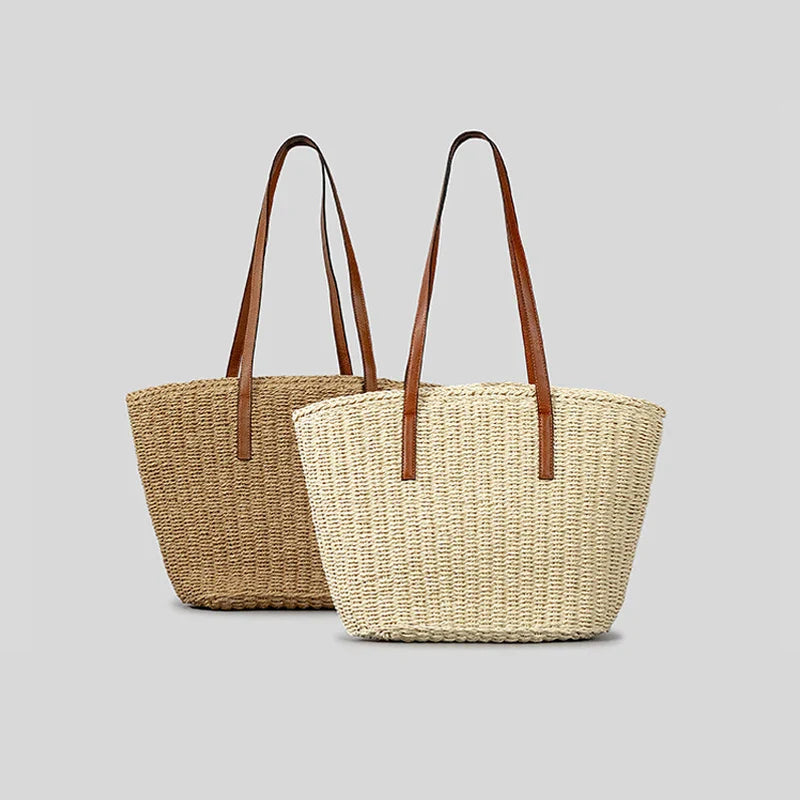 Femlion Straw Basket Bag: Handmade Woven Shoulder Tote for Summer Beach & Shopping