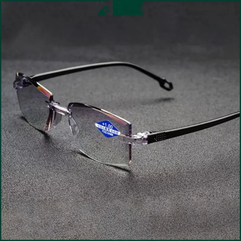 Femlion Men's Rimless Bifocal Reading Glasses up to +400 Magnification