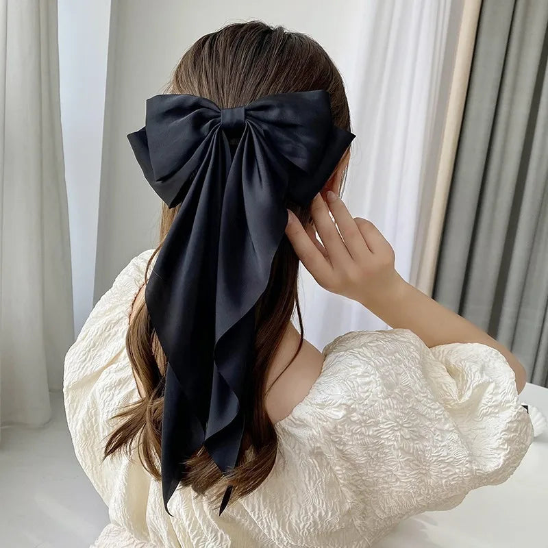 Femlion Bow Ribbon Hairpin Hair Clip - Elegant Women's Stain Barrettes and Ponytail Clip