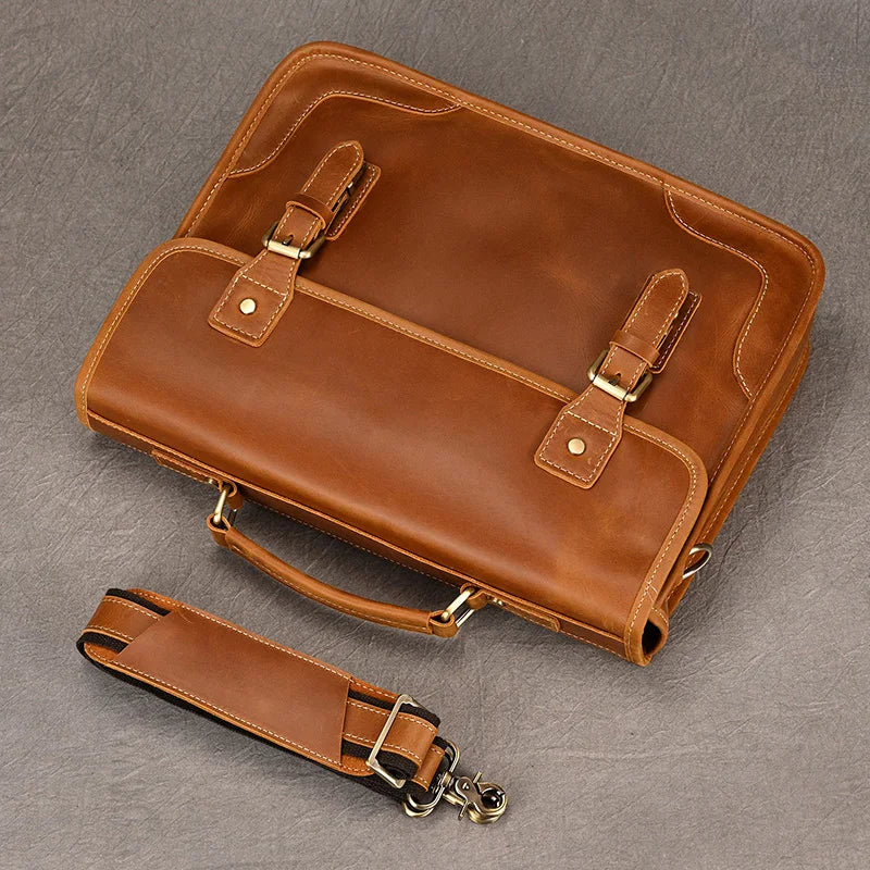 Femlion Leather Laptop Briefcase for Men 14" - Genuine Leather Computer Bag