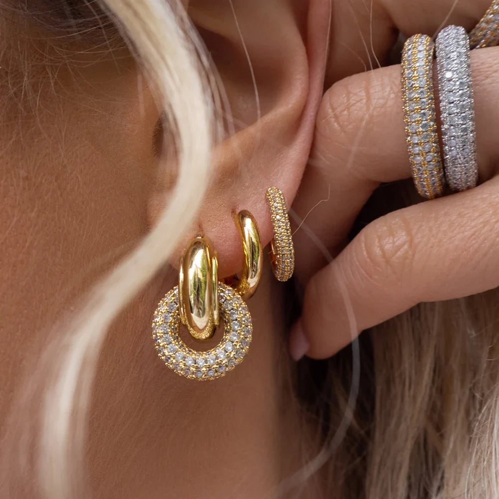 Femlion Gold Plated CZ Zircon Hoop Earrings for Women