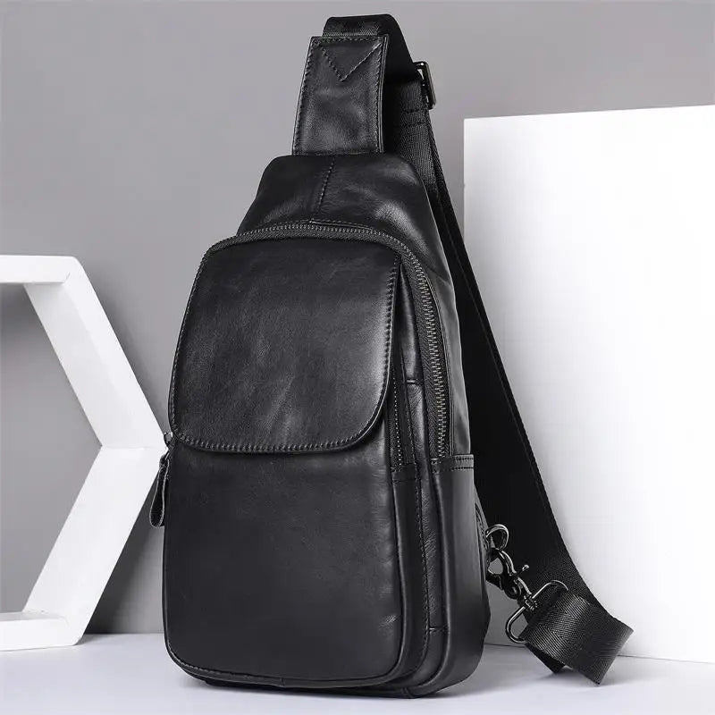 Femlion Men's Leather Chest Bag: Stylish Crossbody & Shoulder Bag for Sports & Leisure