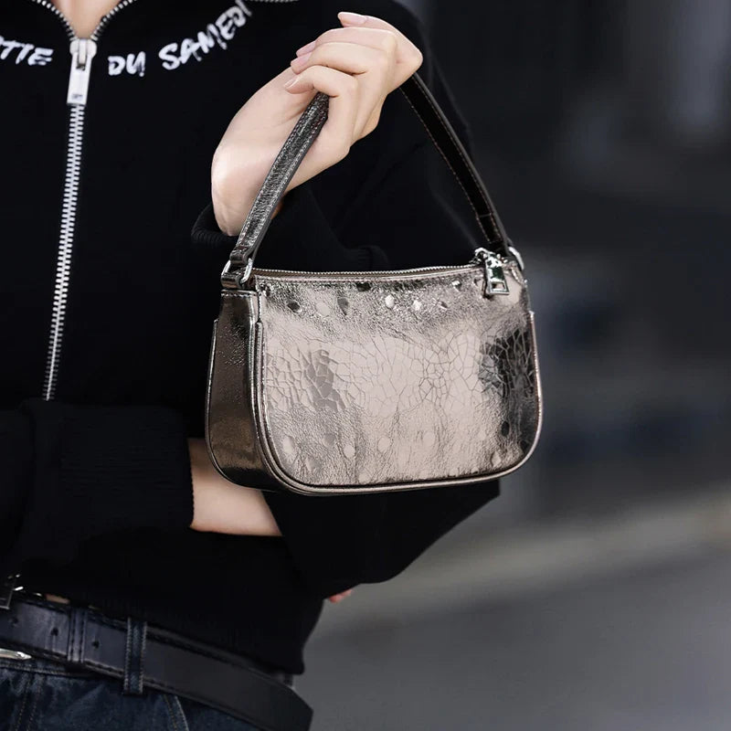 Femlion Silver Leather Crossbody Bag: Chic Small Shoulder Phone Purse for Fashionable Women