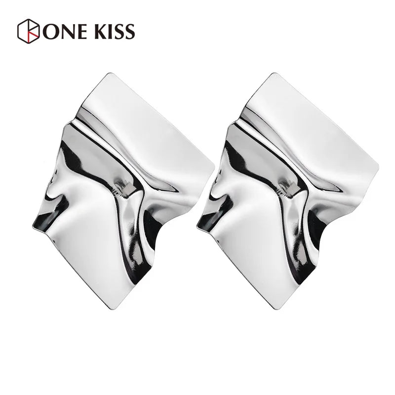 Femlion Gold Stud Earrings Big Simple Punk Statement Fashion Jewelry Women