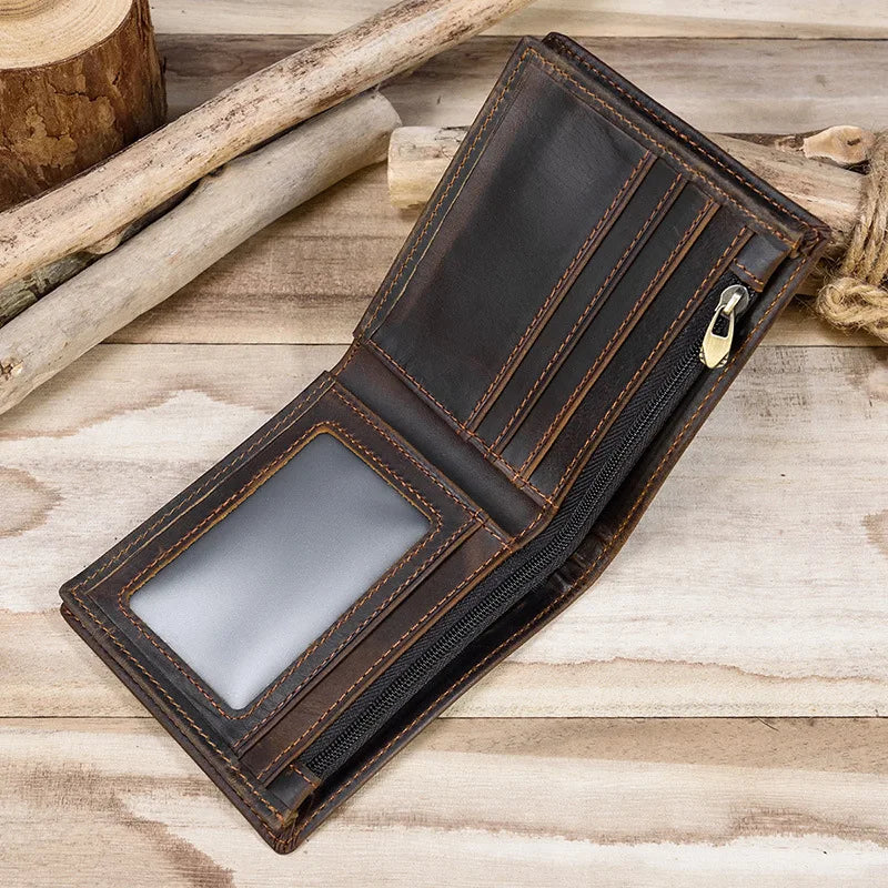 Femlion Genuine Leather Men's Slim Wallet Bifold Coin Purse Short Purse Carteira