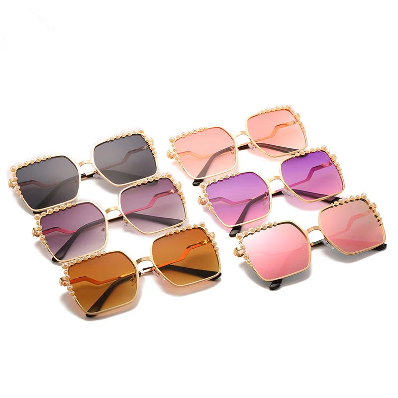 Femlion Pearl Sunglasses Women Luxury Fashion Shades Big Frame 2021 New Designer