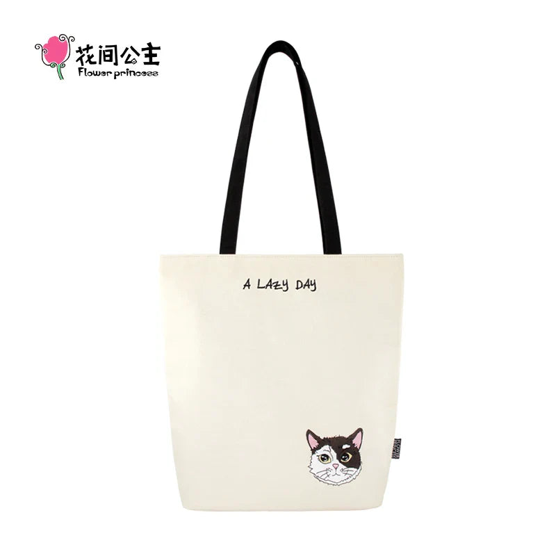 Femlion Canvas Shoulder Tote Bag 2024 Summer Trend White Fashion Princess