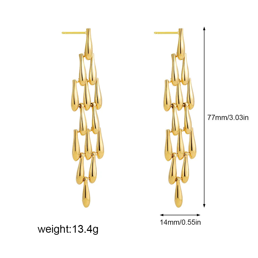 Femlion Gold Teardrop Tassel Earrings - Stainless Steel Dangles