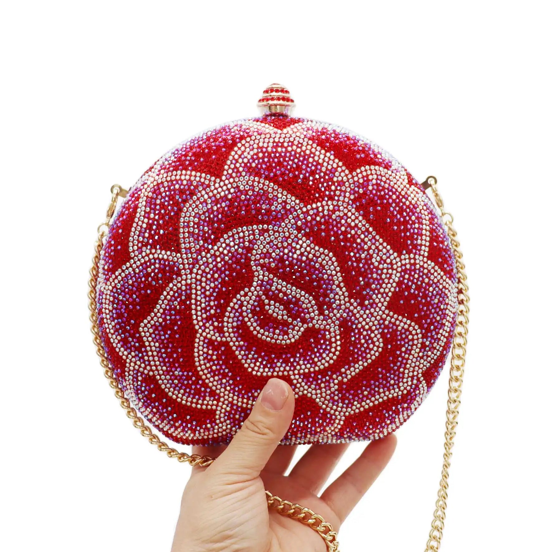 Femlion Rose Crystal Evening Bag Chain Handbag for Wedding Party