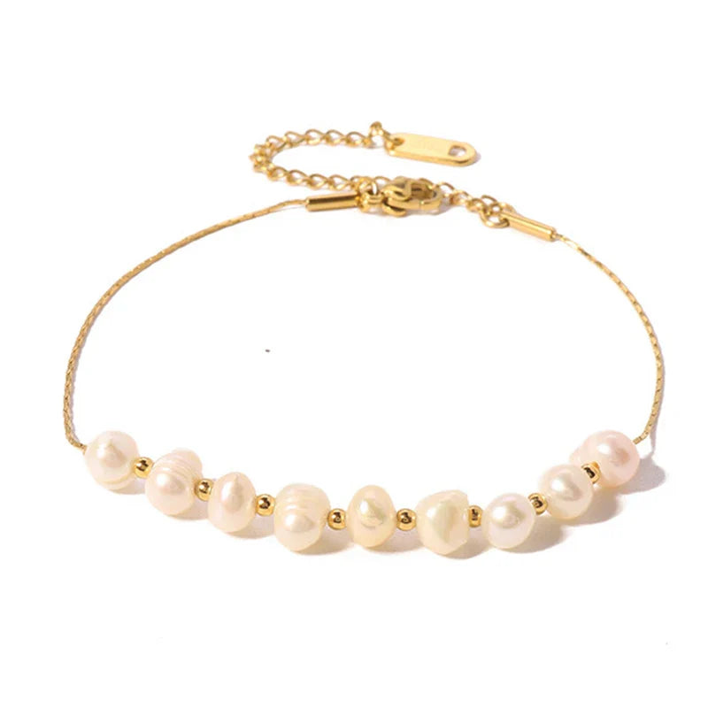 Femlion Pearl Beaded Bracelet: Elegant Gold Stainless Steel Chain Women's Jewelry