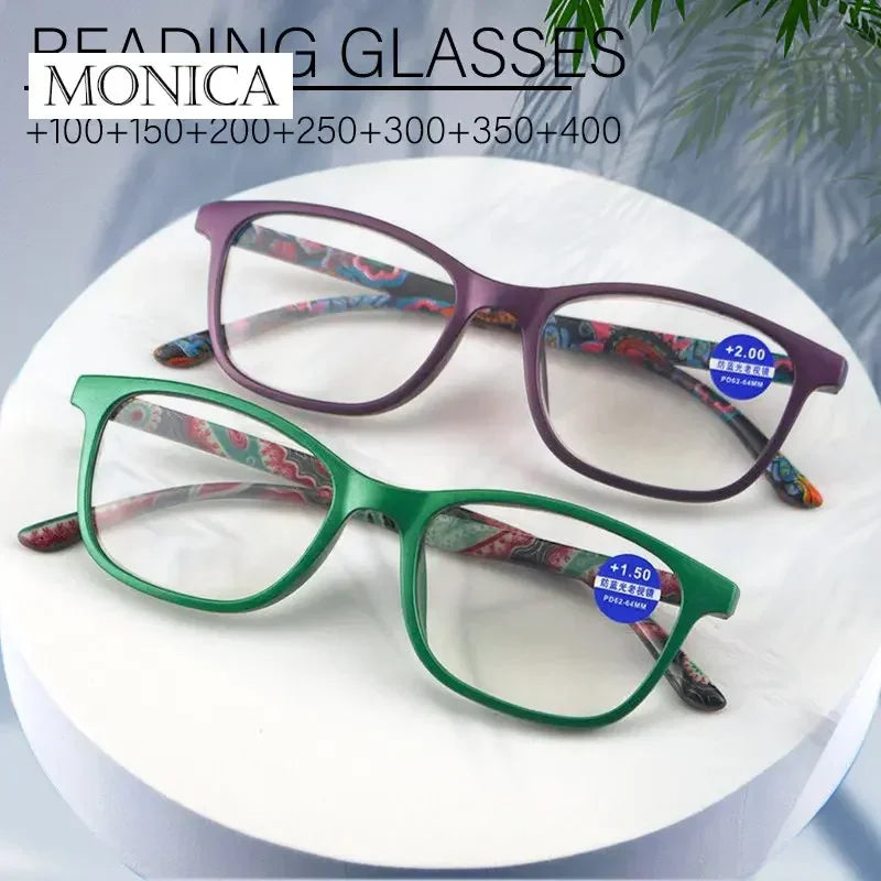 Femlion Flower Print Resin Reading Glasses +1.0~+4.0 Presbyopic Eyewear