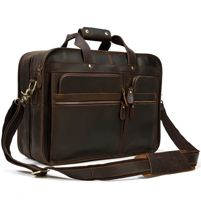 Femlion Vintage Leather Business Briefcase with Pockets and Laptop Compartment