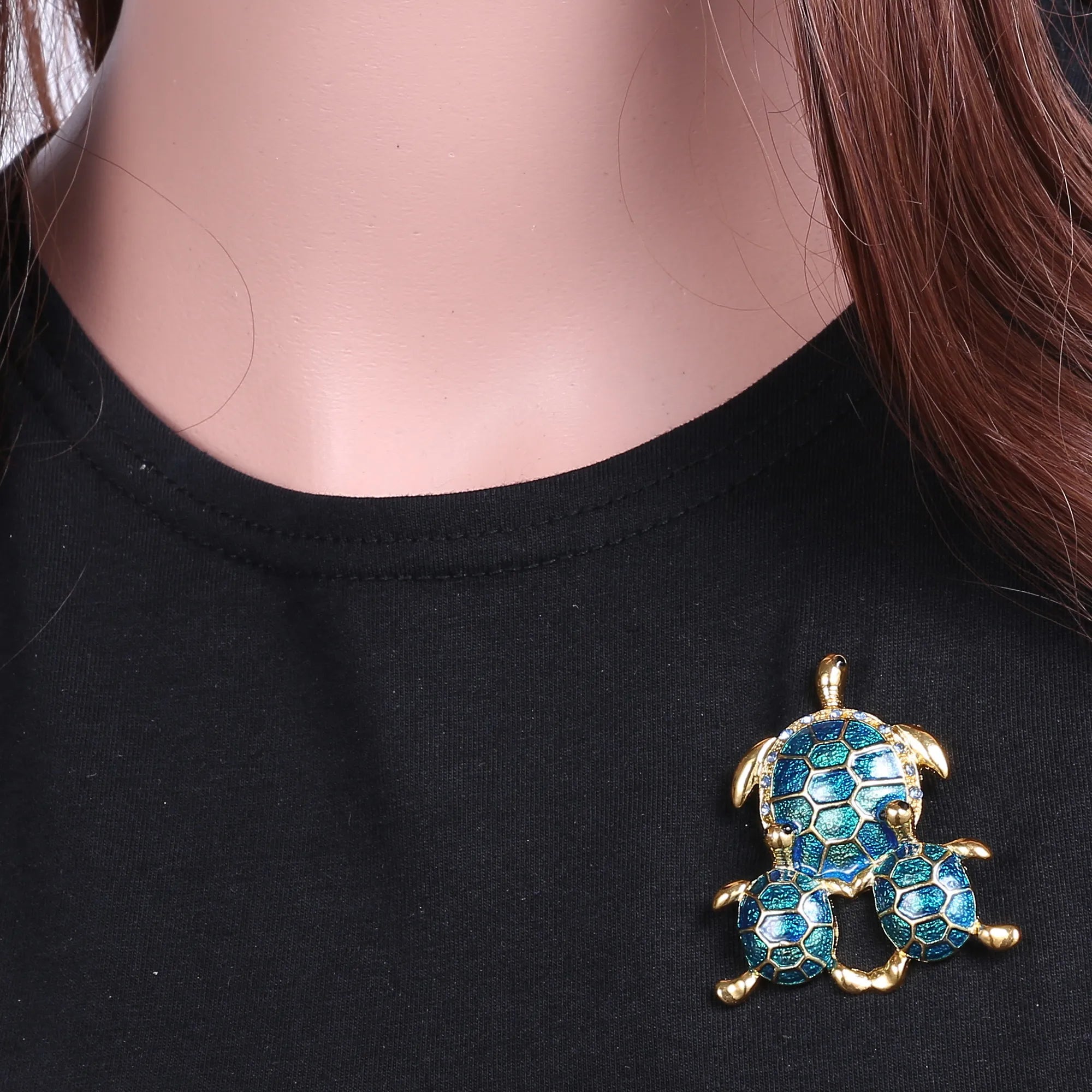 Femlion Blue Turtle Rhinestone Brooch: Vintage Enamel Animal Badge Jewelry