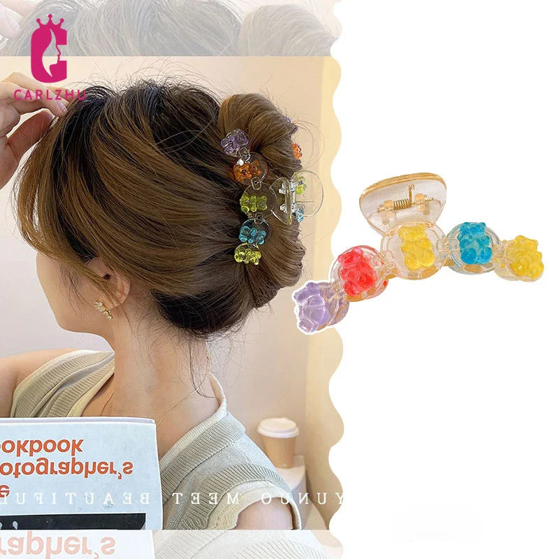 Femlion Sweet Bear Hair Claws - Cute Transparent Acrylic Hair Clip for Women