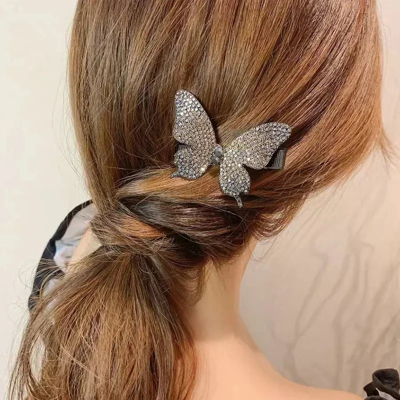 Femlion Butterfly Flash Diamond Hair Clips Women's Top Clip Headwear