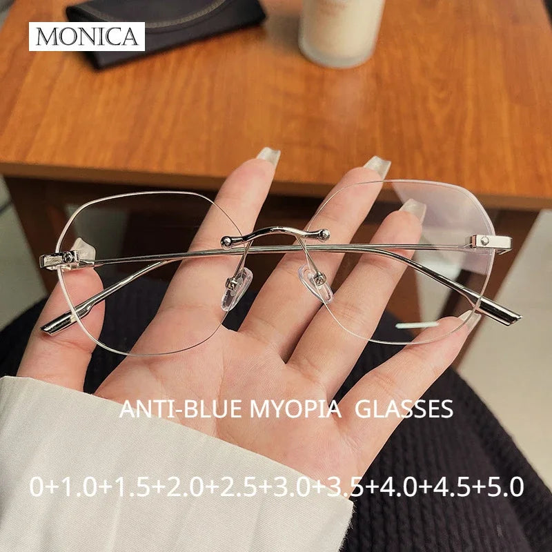 Femlion Rimless Blue Light Blocking Myopia Glasses with Ultra-light Metal Legs