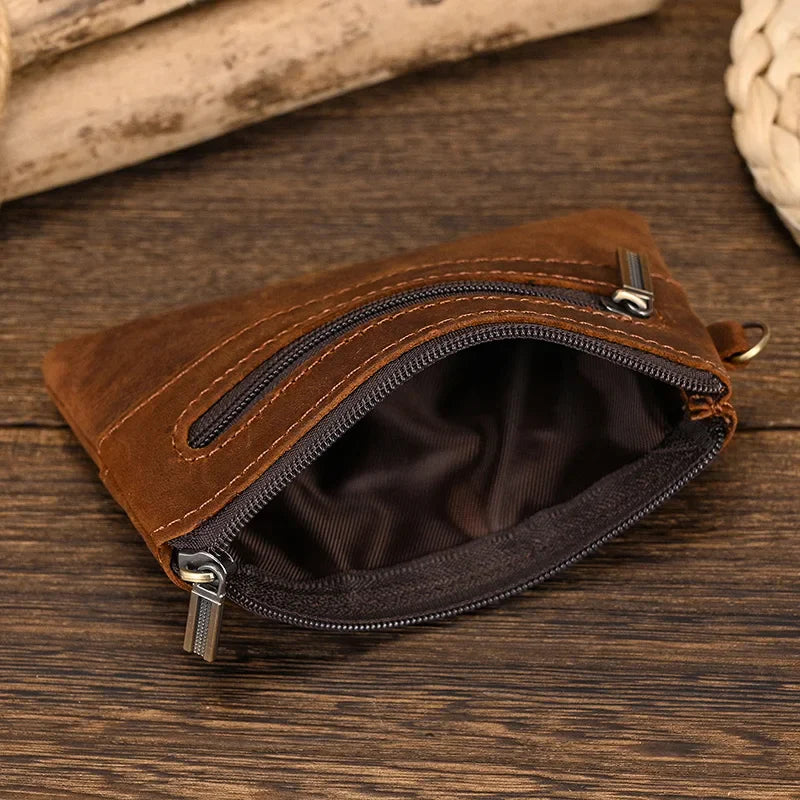 Femlion Cowhide Leather Coin Purse Wallet for Men and Women