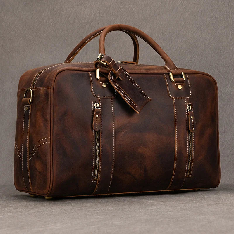 Femlion Premium Leather Weekend Duffle Bag for Men