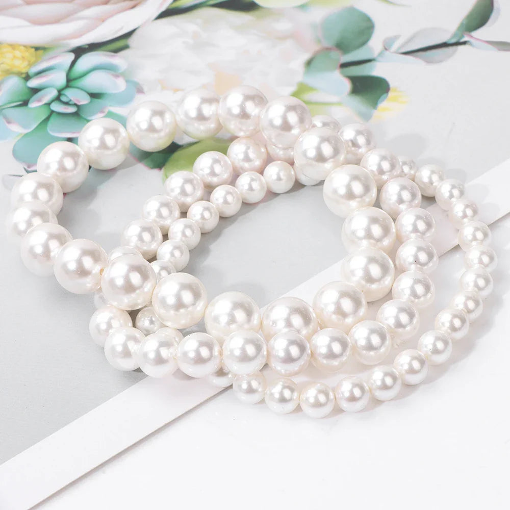 Femlion White Shell Pearl Beaded Bracelet Women's Wedding Jewelry Handmade Gift