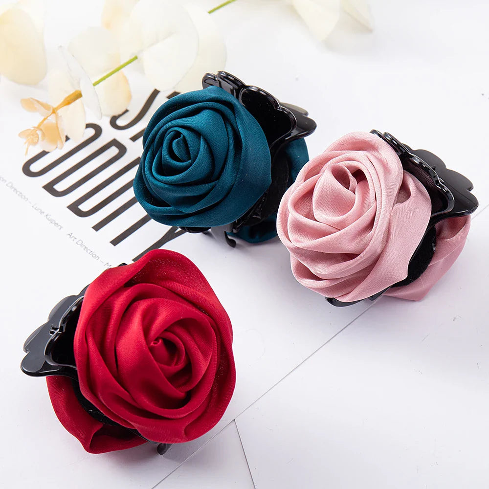 Femlion Rose Flower Hair Claw Crab Hairpin Hair Clip Sweet Fashion Headwear Accessories