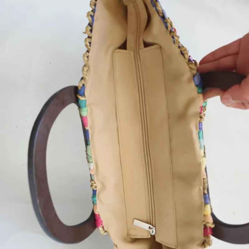 Femlion Rainbow Half Round Straw Handbag