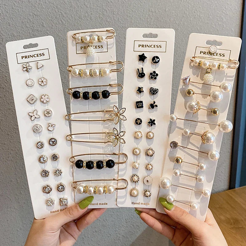 Femlion Cute Enamel Pearl Brooch Pins Set
