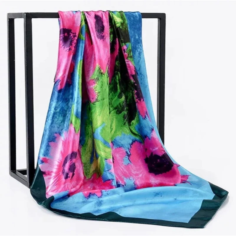 Femlion Silk Scarf 2022 Fashion Print Square Shawl Luxury Bandanna 90x90cm