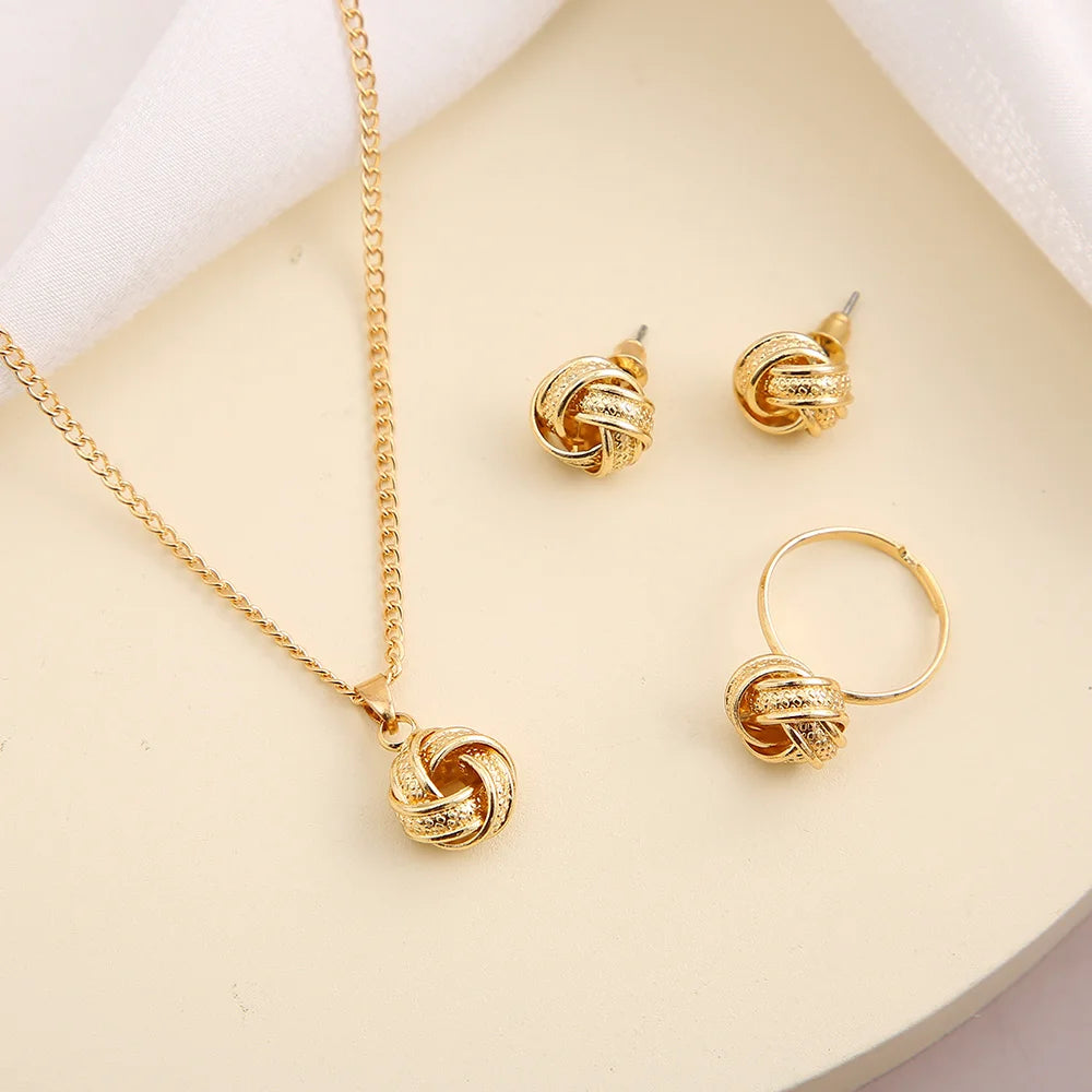 Femlion Gold Alloy Twist Knot Jewelry Set - Women's Vintage Geometric Accessories