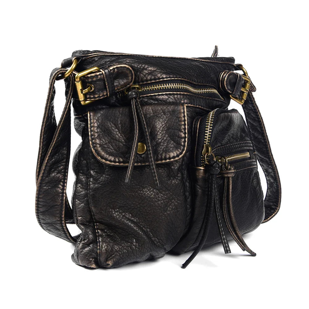 Femlion Bronze Soft Leather Crossbody Bag with Pockets & Luxe Design