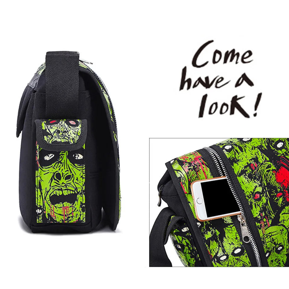 Femlion Gothic Zombie Ghost Luminous Shoulder Messenger Bag for Halloween Cosplay