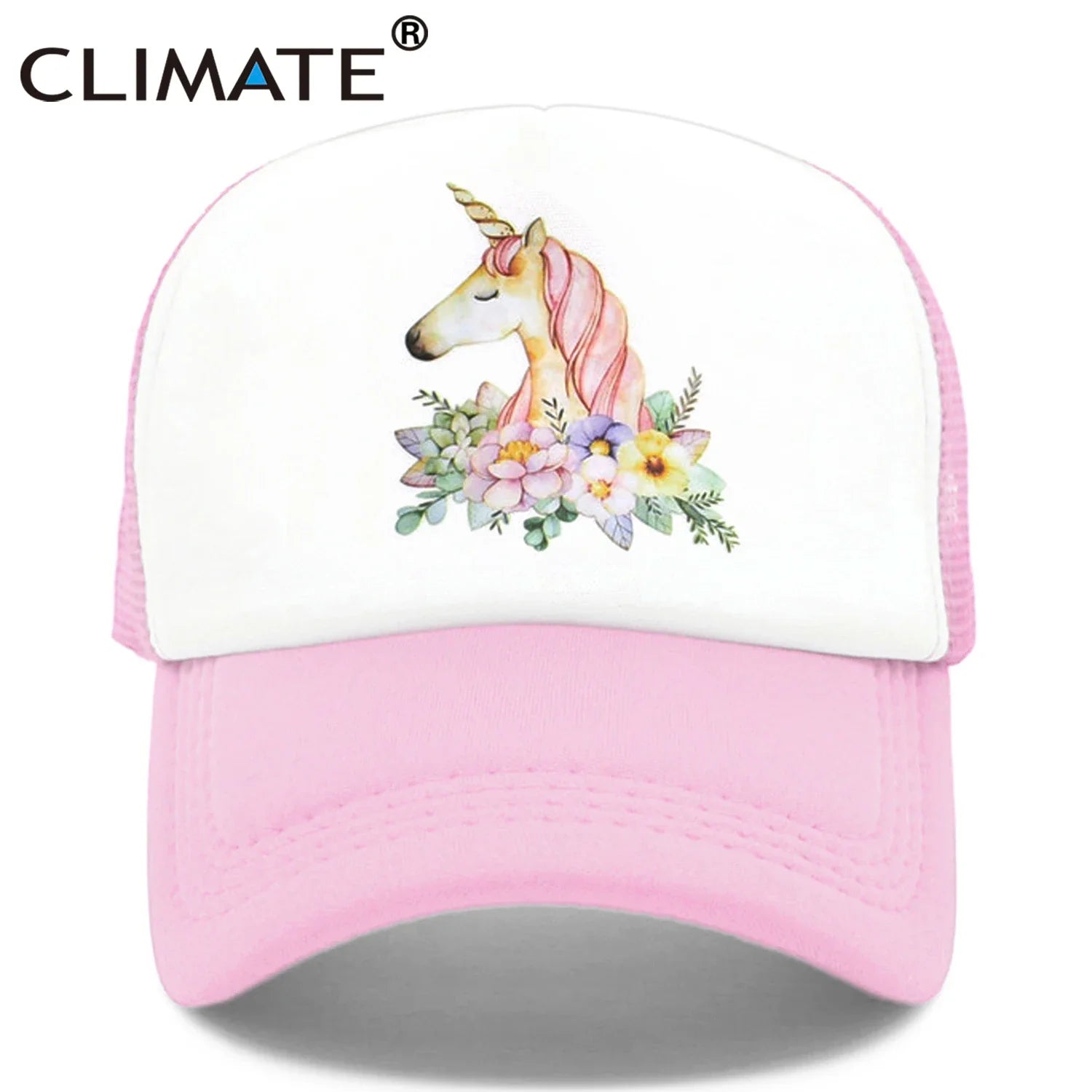 Femlion Unicorn Trucker Cap for Girls - Pink Rose Mesh Baseball Hat