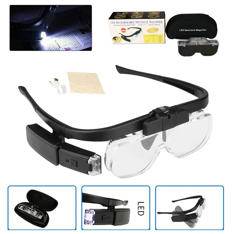 Femlion LED Headband Magnifier Glasses 2.5x Magnifying Lenses for Watch Repair Sewing Reading