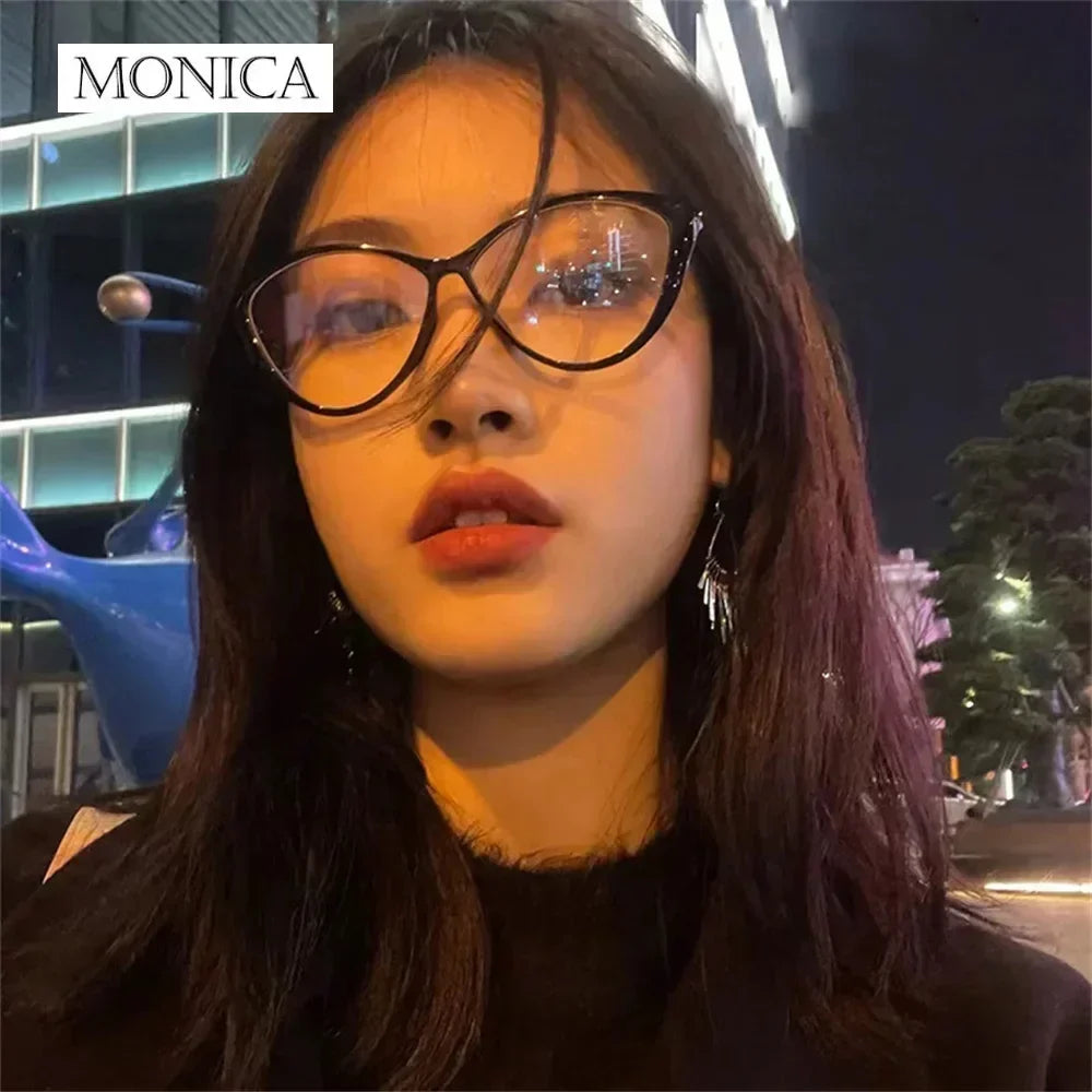 Femlion Cat Eye Anti-Blue Light Myopia Glasses Retro Square Frame Transparent Eyewear