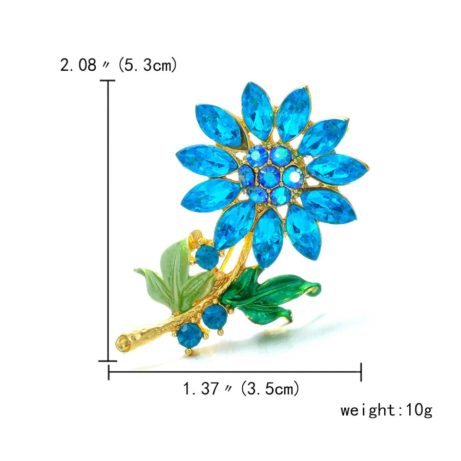 Femlion Sunflower Crystal Brooch - Enamel Flower Wedding Corsage Bouquet Pin