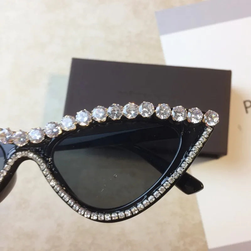 Femlion Crystal Diamond Cateye Sunglasses | Luxury Designer Cat Eye Sun Glasses