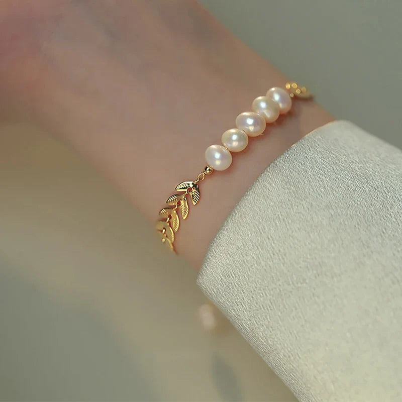 Femlion Gold Wheat Chain Pearl Bracelet Women's Fashion Jewelry