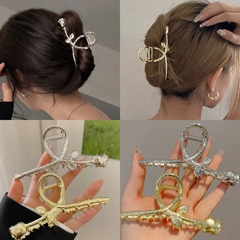 Femlion Geometric Rose Hair Claw: Stylish Vintage Hair Clip for Women