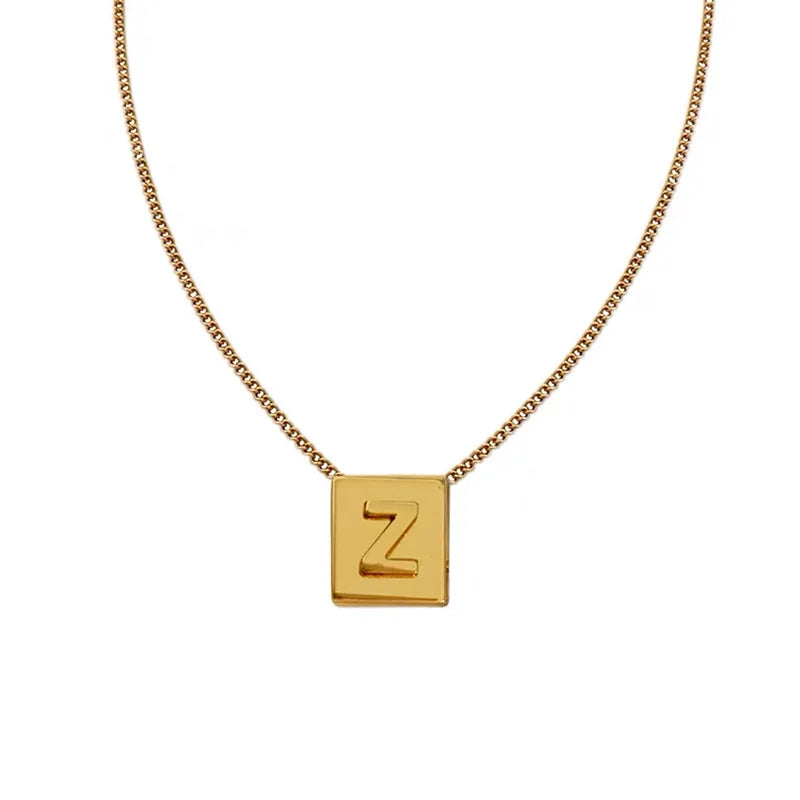 Femlion Gold Plated Alphabet Letter Pendant Necklace Stainless Steel Chain