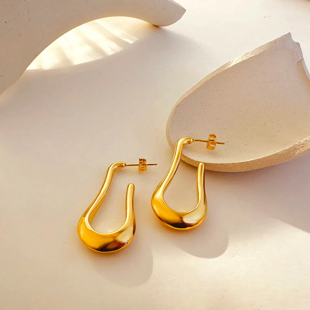 Femlion Geometric Gold Plated Stainless Steel U-Shaped Drop Earrings