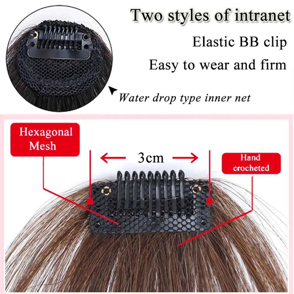 Femlion Synthetic Air Bangs Hair Clips Natural Black Light Brown for Women