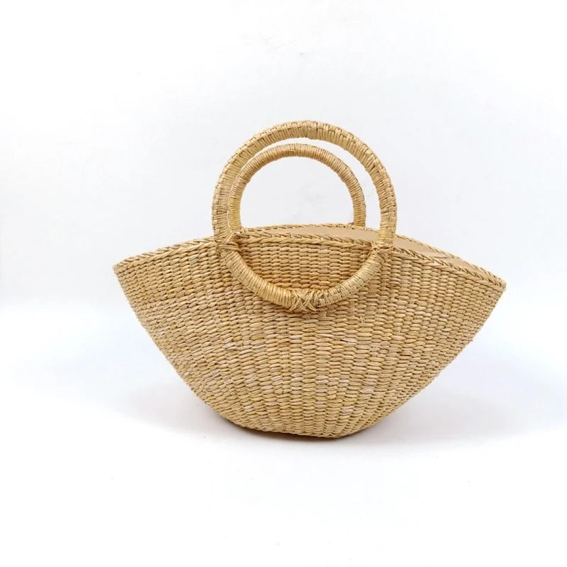 Femlion Straw Beach Handbag: Natural Grass Dumpling Bag for Summer