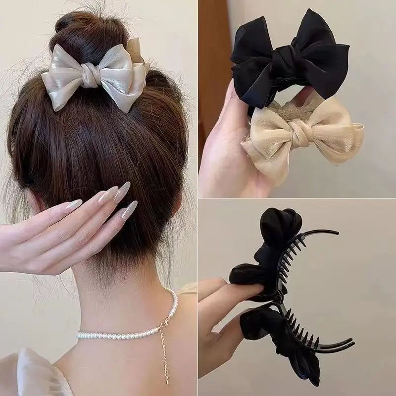 Femlion Korean Bow Updo Hair Clip Claw Elegant Barrette Headwear Bun Hair Accessories