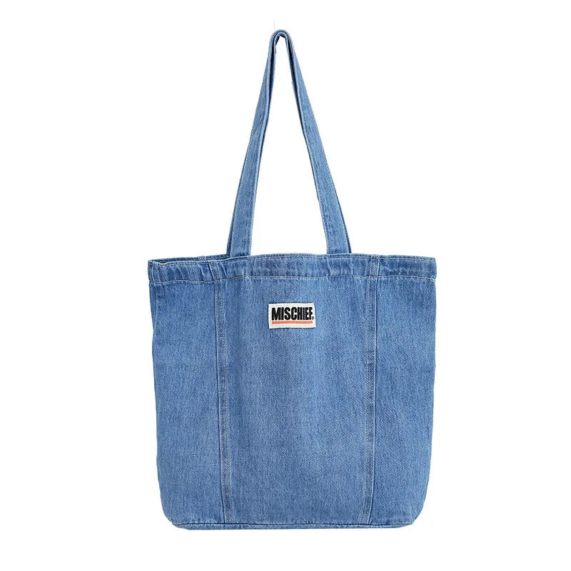 Femlion Light Blue Denim Canvas Shoulder Bag for Women - Casual Totes & School Books Bag