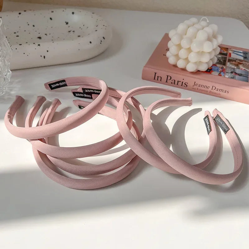 Femlion Thin Pink Satin Headband for Girls & Women - Simple Vintage Hair Hoop