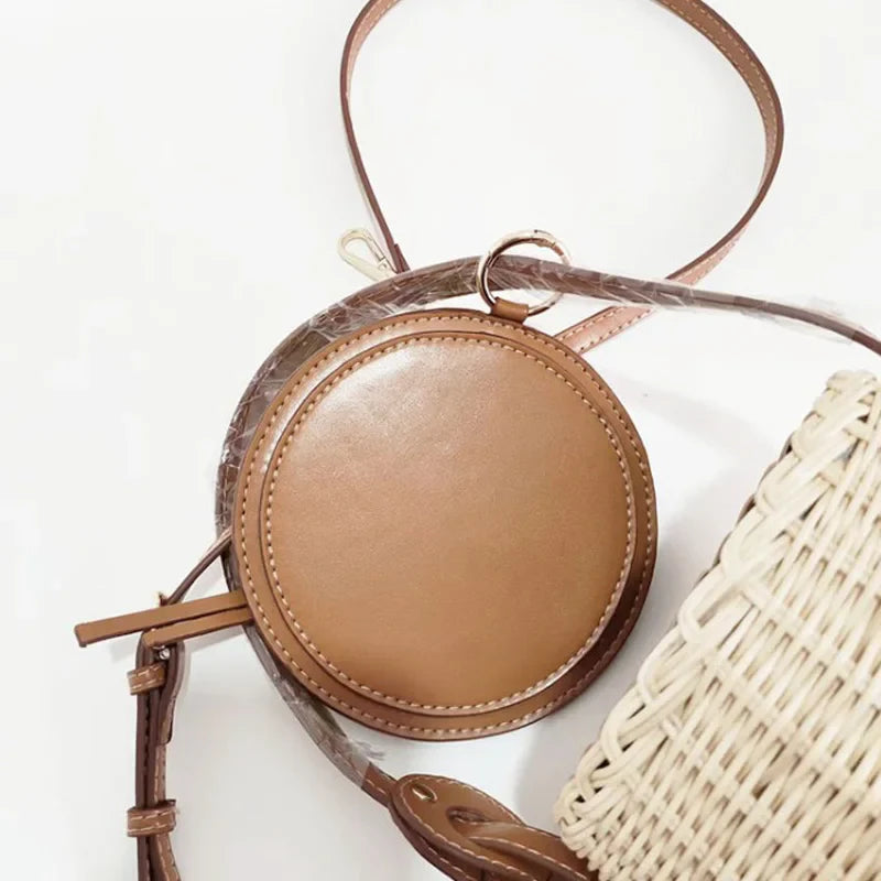 Femlion Rattan Bucket Bag: Hand-Woven Shoulder & Handheld Purse