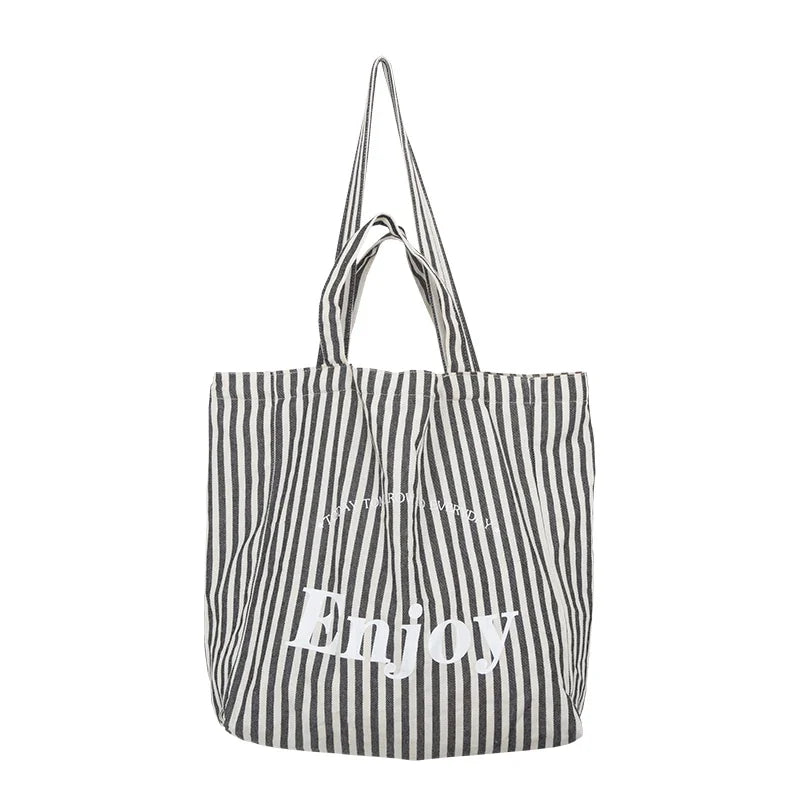 Femlion Stripes Design Shoulder Bag: Stylish Canvas Handbag with Large Capacity for Everyday.