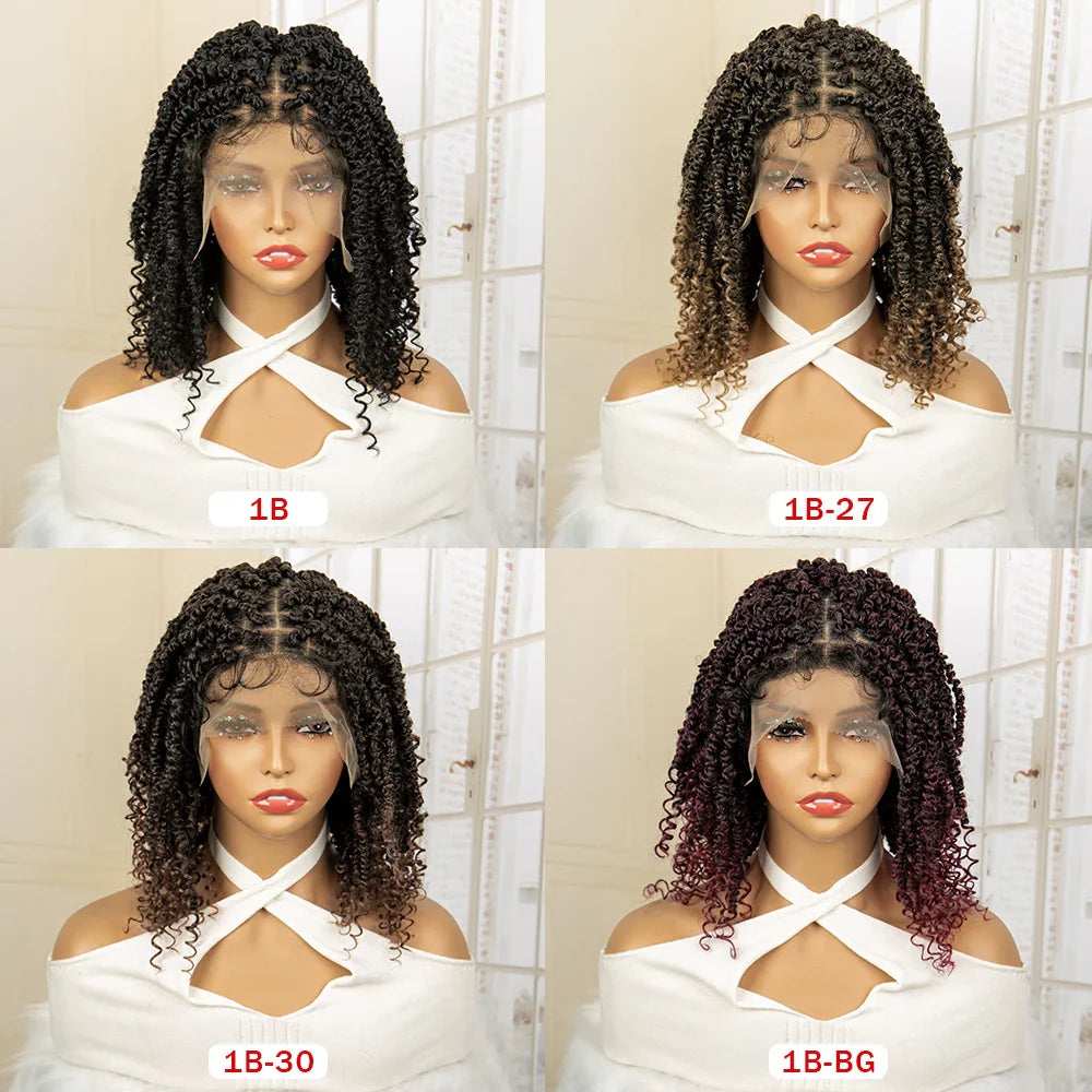 Femlion 14" Curly End Lace Front Box Braided Wig for Black Women